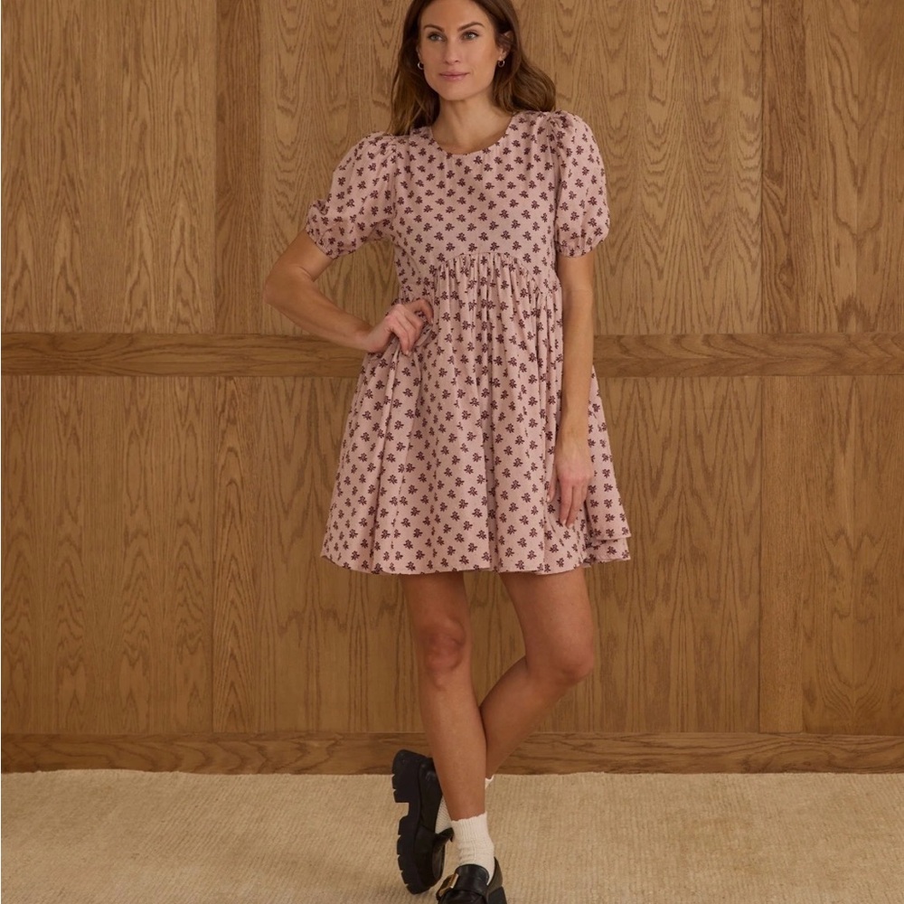 Rylee + Cru Rose Dress II Blush Fleur Puff Sleeve Mini Dress